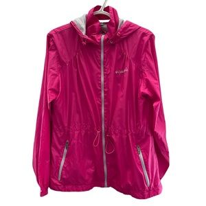 🥑5/$25 Columbia Windbreaker Jacket Large Pink Hooded Full Zip Mesh Lined L